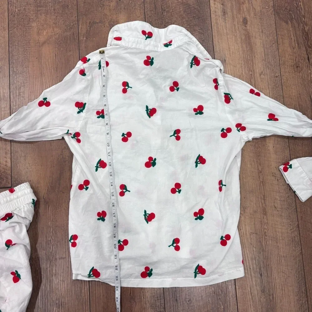 Lizette Collection Cherry Sleepwear Set Long Sleeve w/ Matching Shorts Sz Large